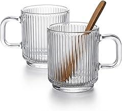 Kit 2 Canecas Vidro Canelada 350ml Jogo Xícaras Café Chá Grosso Grafiato Premium Grande Leite Copo Americano Alça Grossa Resistente Choque Térmico