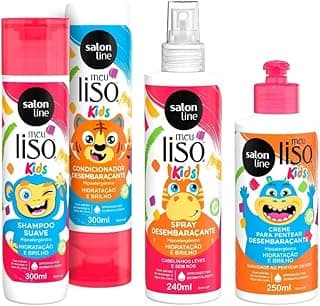 Salon Line, Meu Lisinho, Kit Kids com Shampoo + Condicionador + Creme para Pentear + Spray Desembaraçante, Veganos - Para Cabelos Lisos Naturais, 240 ml, 250 ml e 300 ml com 24.24% de desconto por R$ 54,70 na amazon