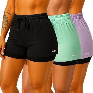 Kit 3 Bermuda Short 2 em 1 Feminino Dryfit Treino Academia Esporte Corrida Casual Bolso
