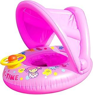 Boia Bote Bebê Infantil Inflável com Cobertura Solar Toldo Volante Buzina Piscina Praia Proteção UV