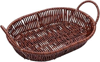 LYOR - Cesta Oval com Alça de Plástico Rattan 29cm x 22cm x 7,5cm