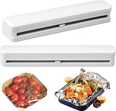 Kit 2 Suportes Dispenser para Plástico Filme e Papel Alumínio de Parede e Bancada – Cortador Embutido, Recarregável, Filme Stretch Cozinha, Selador de Alimentos, Organizador Compacto Moderno Branco