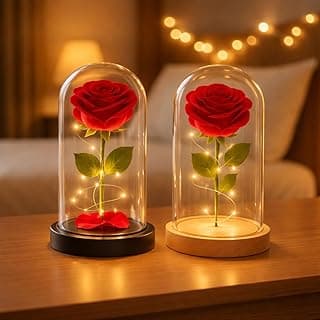 Luminária Rosa Encantada LED Enfeite Cúpula Redoma A Bela e a Fera Grande Vermelha com Luz Branco Quente 20cm com 10% de desconto por R$ 41,39 na amazon