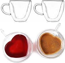 Conjunto de 2 Xícaras de Vidro de Parede Dupla em Formato de Coração - 80 ml Elegantes Xícaras para Café, Chá, Cappuccino e Achocolatados"