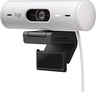 Webcam Full HD Logitech Brio 500 com Microfones Duplos com Redução de Ruídos, Proteção de Privacidade, Correção de Luz e Enquadramento Automático - Branco