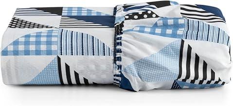 Lençol Casal Avulso Com Elástico Percal 180 Fios Estampado (Geometrico Azul)