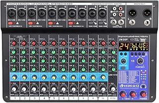 ANVAR Mixer de 12 canais, mixer analógico combinado com placa de som digital Alimentação fantasma de 48 V USB2.0, interface de PC 24 tipos de efeitos DSP produção musical doméstica transmissão em rede