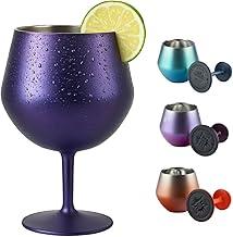 Taça Térmica Inox 2 em 1 Vinho Gin Drinks Cerveja 414ml Copo Térmico Haste Removível Aço Inoxidável Conserva Bebidas Geladas Isolamento Térmico Parede Dupla Cocktail Coquetel (ROXA)