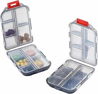 Porta Comprimidos com 10 Divisórias Compartimentos Individuais Organizador de Medicamentos Suplementos Vitaminas Portátil Preto Compacto Para Viagem Bolsa Mochila e Mala (Preto)