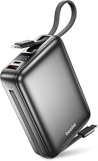 Basike Carregador Portátil, Power Bank 20000mAh com Cabos Integrados, Carregamento Rápido 22.5W(MAX), Compacto, Led Indicador de Bateria para iPhone/Samsung/Huawei/Xiaomi (Cinza)