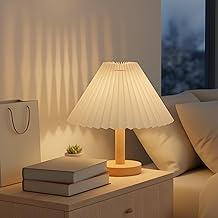 Luminária de Mesa para Quarto, Base de Madeira com Abajur Plissado, Lâmpada de Mesa LED Luz Noturna para Escritório, Sala, Quarto Infantil