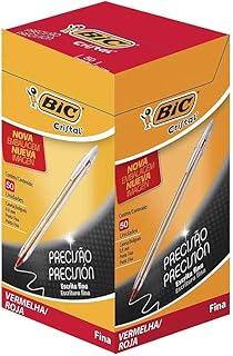 BIC, Caneta Esferográfica Escrita Fina, Cristal Fina, Vermelha, 50 Unidades