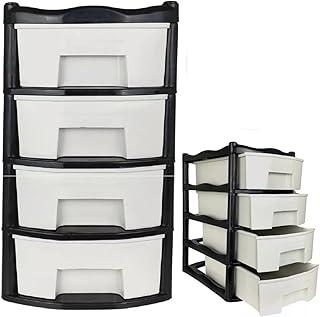 Organizador De Objetos Gaveteiro de Mesa Modular Premium para Escritório Trabalho Organização (PRETO, 4 GAVETAS)