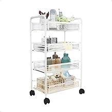 Carrinho Multiuso Organizador De Escritório Fruteira De Cozinha Rodinha 4 Prateleiras Banheiro Lavanderia Manicure (Branco)