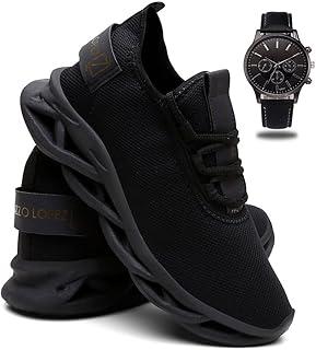 Tênis Masculino Academia Corrida Esportivo + Relógio de Ponteiro
