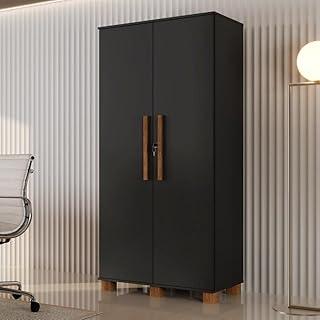 Armário Multiuso 2 Portas 12 Prateleiras com Chave Dacar Carmolar Preto