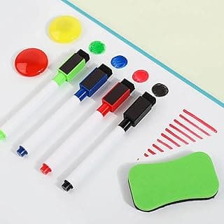 Kit Marcadores para Quadro Branco com Apagador e Ímãs Magnéticos I 7 Peças I 4 Cores I Escrita Suave e Fácil de Apagar I Ideal para Escritório, Escola e Casa