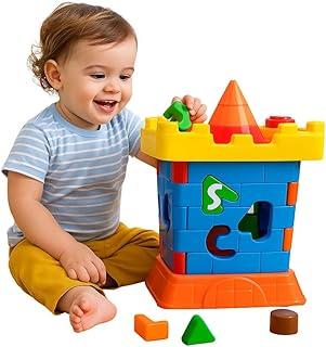 Castelo Didático Educativo Infantil com Peças de Encaixe Letras Números e Formas Coloridas para Montar e Desmontar