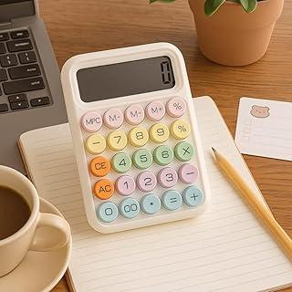 Calculadora Digital Colorida com Visor LCD, Botões Mêcanico, Digitos Grande, Desligamento Automático, Tela Inclinada 15°, Base Antiderrapante (Branco)