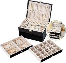 Porta Joias 2 Gavetas Couro Sintetico Organizadora com Chave (Preto)