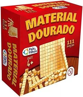 Material Dourado Educativo, 111 Peças de Madeira de Reflorestamento, Jogo Pedagógico para Ensino de Matemática, 4+ Anos