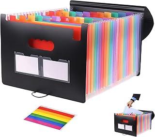 Pasta Sanfonada Organizadora A4 com 25 Bolsos e Divisórias - Pasta Dobrável para Documentos, Recibos Fiscais e Contas Mensais - Inclui Etiquetas em Branco (Colorido)