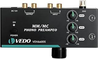 Pré-Amplificador Phono para Toca-Discos, Compatível com Cápsulas MM/MC, Ajuste de 3 Bandas(Graves, Médios, Agudos),Saídas RCA e XLR de 5 Pinos, Saída para Fone de Ouvido 3,5mm, Circuito de Baixo Ruído