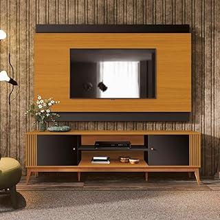 VIA NOSSA - Rack Ripado 2 Portas com Painel para Tv até 75 Polegadas Grécia 200cm Cor:cedro/preto