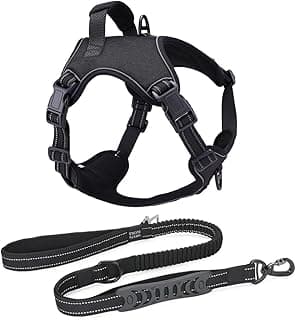 Coleira Peitoral Antipuxão Cachorro Power MADOG + Guia Elástica com Cinto de Segurança (Preto, G)