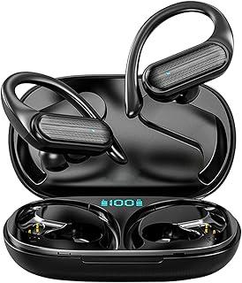 Bettdow Fone de Ouvido Sem Fio Bluetooth com Microfone e Cancelamento de Ruído Ativo, à Prova D'água e com até 60 Horas de Reprodução - Melhor Escolha para Esportes e Atividades ao Ar Livre - Preto