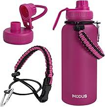 Garrafa Térmica De Água Isolada 1000ml Quente & Frio De Aço Inox Com Alça (Vermelho Rosa)