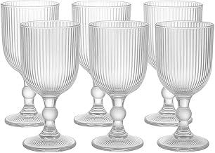 Conjunto 6 Taças Caneladas Scazu 380 ml – Vidro Transparente Premium com Haste Curta e Esfera | Design Elegante para Água, Vinho e Drinks