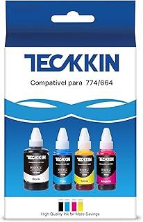 TECKKIN Kit 4 Refil Tintas compatível para Epson 774 664 T774 T664 Compatível para Epson Impresoras L120 L310 L380 L395 L495 L575 L606 L655 L656 L1300 L1455 L121 L210 M100 M105