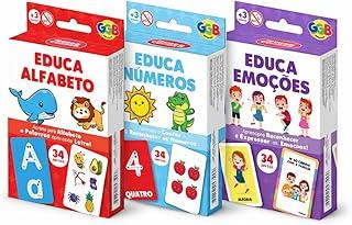 Kit Educativo Infantil 3 Jogos em 1 Alfabeto, Números e Emoções Cartas Educativas para Crianças +3 Anos Desenvolvimento Aprendizagem Cognitivo e Emocional