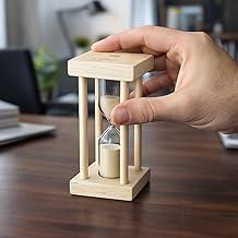 Mini Ampulheta Decorativa 10 Minutos 11,5x5cm de Vidro e Madeira Premium, Temporizador de Areia, Relógio de Areia, Design Moderno, Item Decorativo para Mesa, Escritório, Decoração Casa