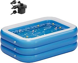 Piscina Inflável Retangular Azul 1.8m (180x130x56cm) Familiar PVC Resistente com Bomba de Ar - Perfeita para Famílias