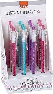 Caneta Divert Gel, Glitter, Apagável, 0,7mm, 3 Cores, Embalagem com 12, BRW