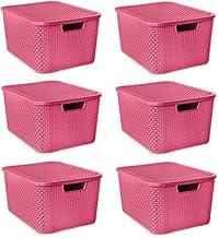 Kit 6 Caixas Organizadoras Rattan 7 Litros Com Tampa Cor: Rosa