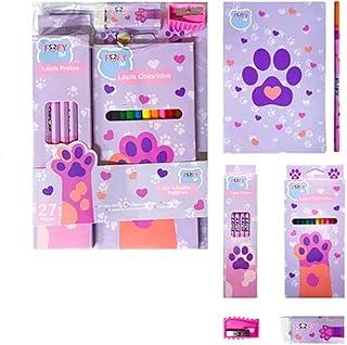 Kit Escolar Artístico Patinhas, 27 Peças com 12 Lápis Pretos 12 Lápis Coloridos 1 Caderno para Desenhos 1 Apontador 1 Borracha
