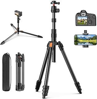180cm Tripé para Câmera, Tripé para Celular com Cabeça Articulada 360° e Suporte para Smartphone, Tripé de Alumínio para DSLR, Suporte Portátil para Celular/DSLR/SLR/Projetor/Gravação de Vídeo.