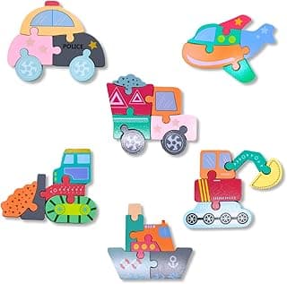 Quebra-Cabeça 3D em Madeira para Bebês 1+ – Encaixe de Formas e Cores – Estimula Coordenação Motora, Lógica, Brinquedo Educativo (Veículo - 1 un aleatória) com 10% de desconto por R$ 24,21 na amazon