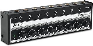 VEDO HA800-P Amplificador de Fones de Ouvido com 8 Canais, Controle de Volume Independente, Entrada Áudio 6,35mm, Design Compacto para Estúdio, Produção Musical e Monitoramento