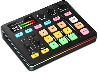 Mixer De Audio Para Gaming, Painel de Controle RGB, Mixer De TransferêNcia Para Pc com XLR Interface de Microfone Para TransmissãO Ao Vivo, Dublagem, Podcast, Youtuber，Gamer