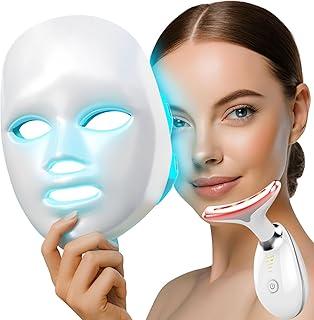Kit Skincare Facial com Máscara LED 7 Cores Fototerapia 90 LEDs + Massageador Facial LED Vibratório para Rosto e Pescoço, Sem Fio Recarregáveis USB