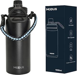 Modus Garrafa Térmica De Aço Inoxidável 18/8 Isolado de água Esportiva Com Alça Paracord 1000ML (Preto)