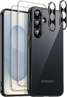 JETech Capa para Samsung Galaxy S25 5G com 2 Protetores de Película de Vidro Temperado e Protetor de Lente de Câmera, 5 em 1 Case Capinha à Prova de Choque que Não Amarela (Preto)