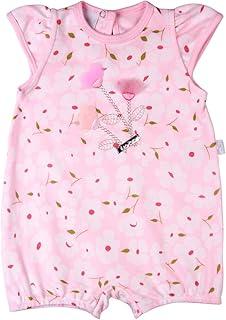 Macacão Bebê Menina Curto em Suedine 100% Algodão – Estampado com Flores Coloridas de Tule Verão