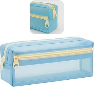 Estojo Escolar 2 Divisoria de Nylon Grande Transparente Organizador Material Lápis Caneta Borracha Papelaria Fofa Compartimento Fecho Metalico Volta as Aulas Box Necessaire Menino Menina (Azul) com 13.01% de desconto por R$ 34,71 na amazon