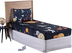 Jogo Lençol Roupa Cama Fronha Elastico Solteiro 2 Pçs Quarto Infantil Criança Menino Astronauta Marinho