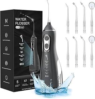 Irrigador Bucal Portátil Recarregável 5 Modos de Pressão 8 Ponteiras com Jato 360° Tanque 300ml À Prova d’Água IPX7 Bico Rotativo Uso Diário Autonomia Longa Motor Silencioso Substitui Fio Dental Ideal para Ortodontia Implantes Viagem e Higiene Bucal Profissional (Cinza)